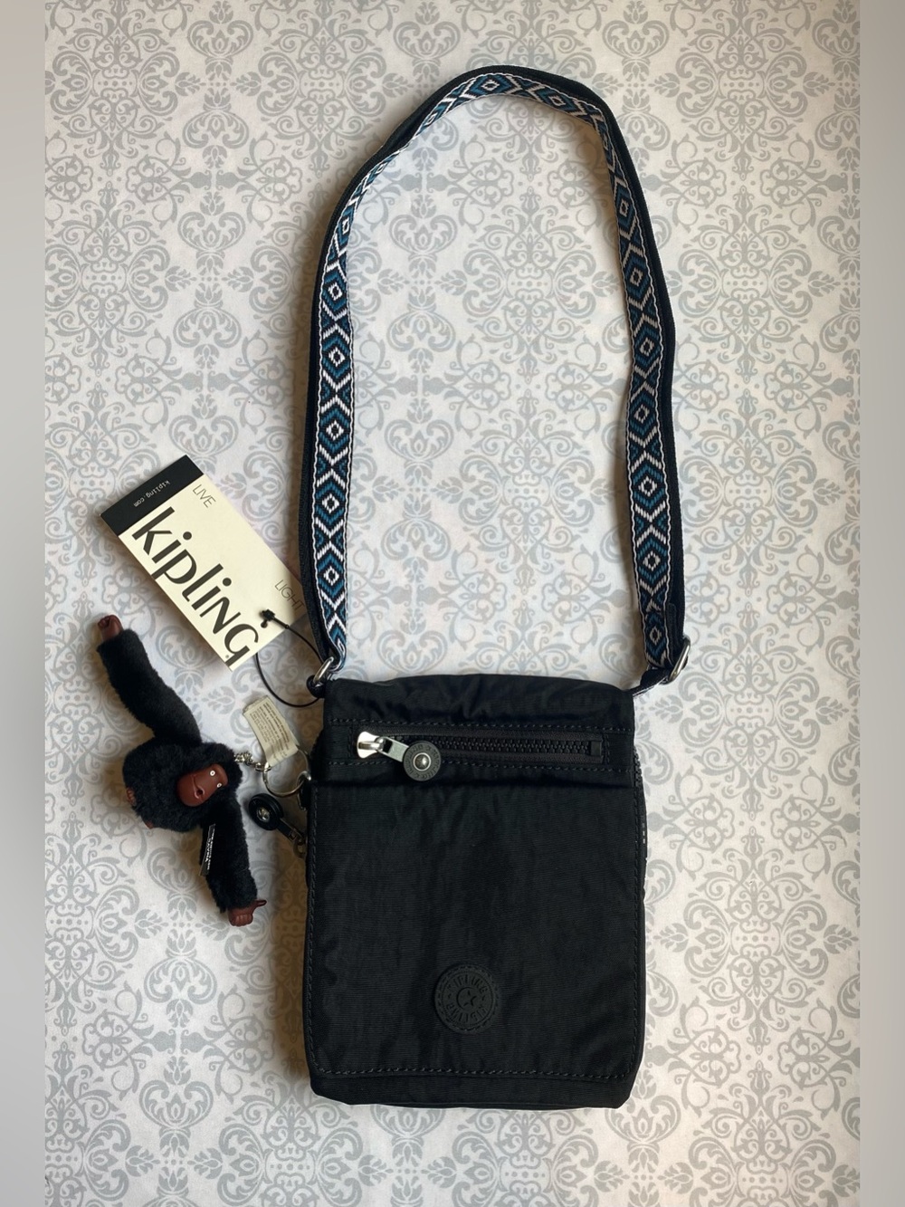 NWT Kipling Compact Crossbody Bag with Adjustable Strap & Plush Monkey Keychain